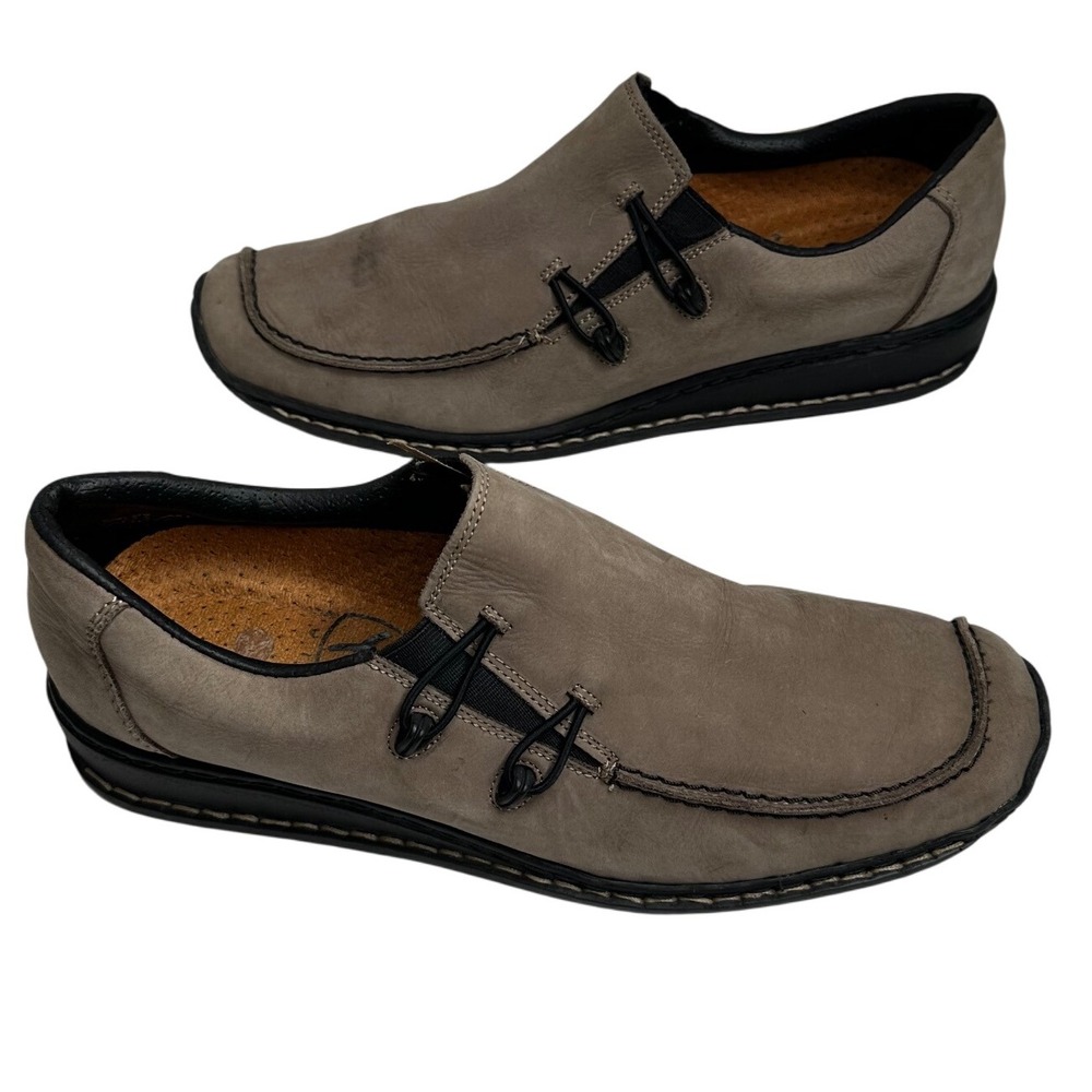 Rieker Women's Sz 8 Gray Leather Slip-on Loafers Shoes Flats Antistress 39‎
